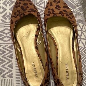 Maurices Leopard Print Pointed Toe Flats Size 9 (Fits 8.5) Jeweled Heel